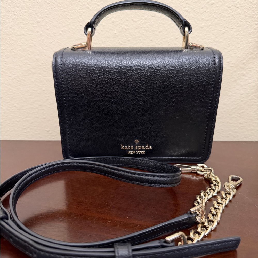 kate spade Black Leather Mini Top-Handle Crossbody with Gold Hardware